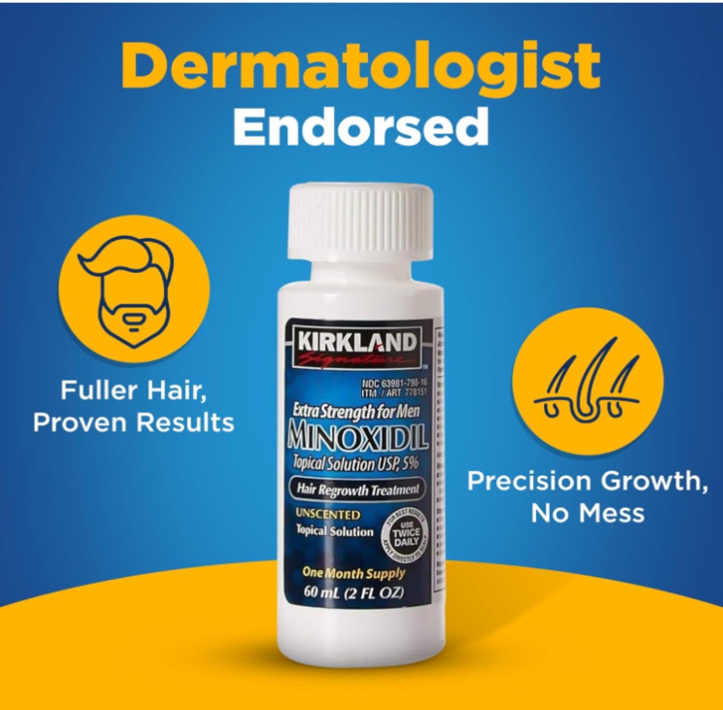 KIRKLAND SIGNATURE Minoxidil 5% Hair Regrowth Treatment for Men | 6 Months Supply | Topical Solution | Extra Strength | Clinically Proven | Unscented Drops | Dropper & Sprayer Included