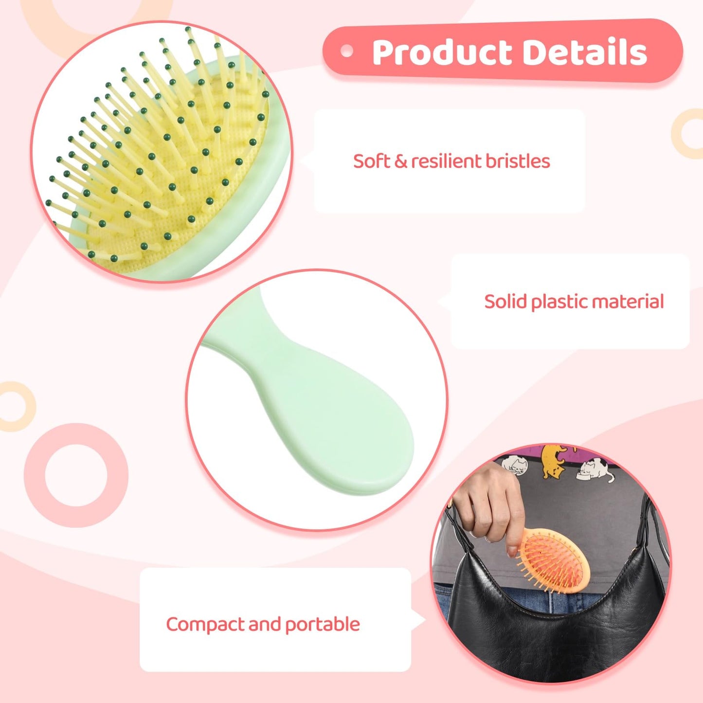 24 PCS Mini Wet Hair Brush Bulk, Mini Travel Brushes, Detangling Comb Brushes with Soft Bristles for Wet and Dry Hair, Smoothing Knots with Ease for Most Hair Types