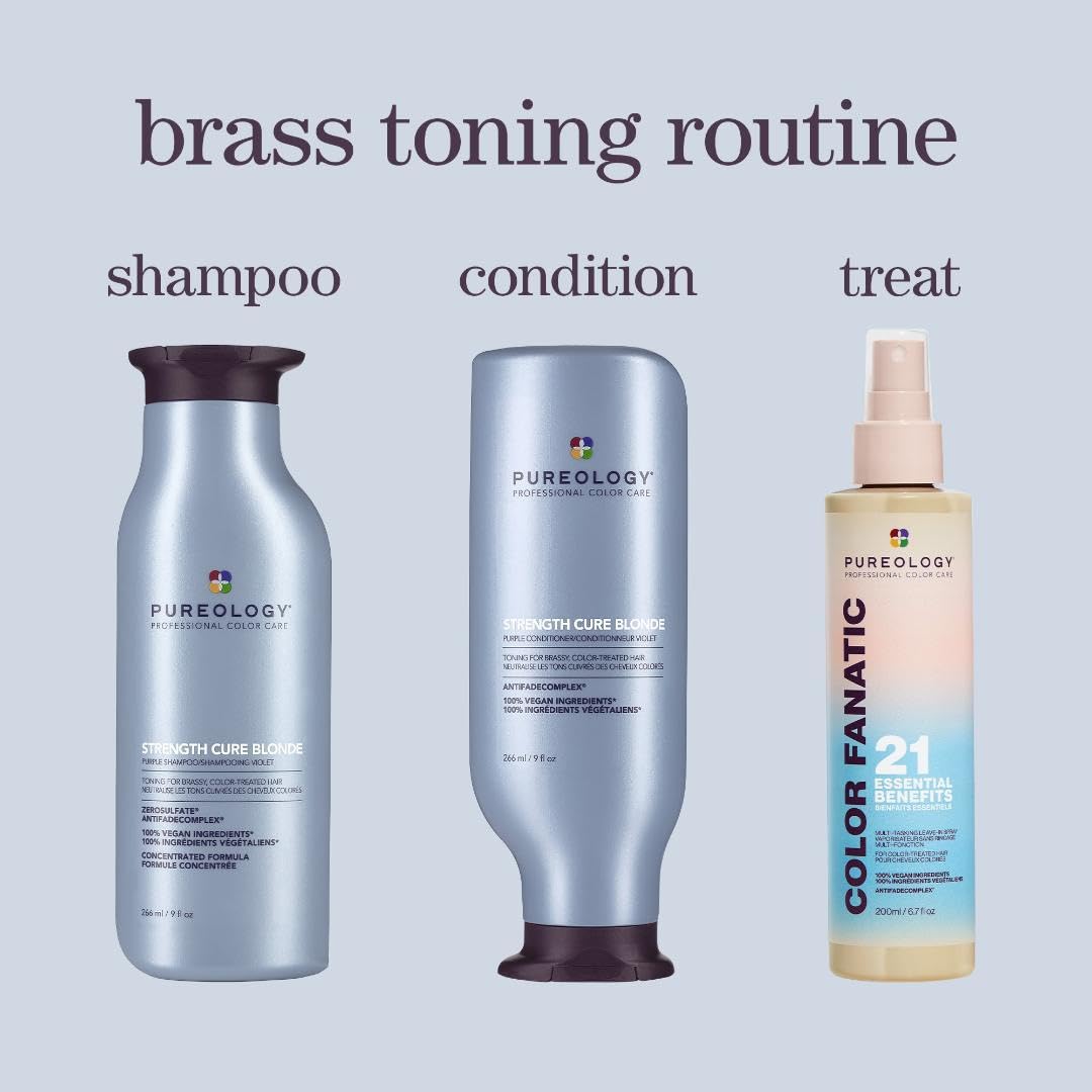 Pureology Strength Cure Blonde Purple Shampoo & Conditioner Bundle | For Blonde & Lightened Color-Treated | Sulfate-Free | Vegan | Updated Packaging | 33.8 Fl. Oz.