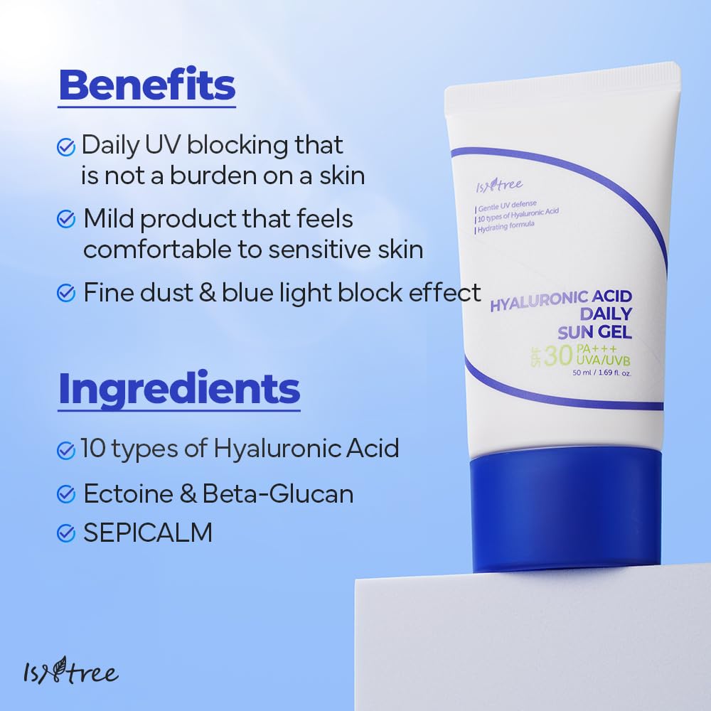 IsNtree Hyaluronic Acid Aqua Gel Cream & Daily Sun Gel Set | Hydrating Skincare Duo, 100ml + 50ml