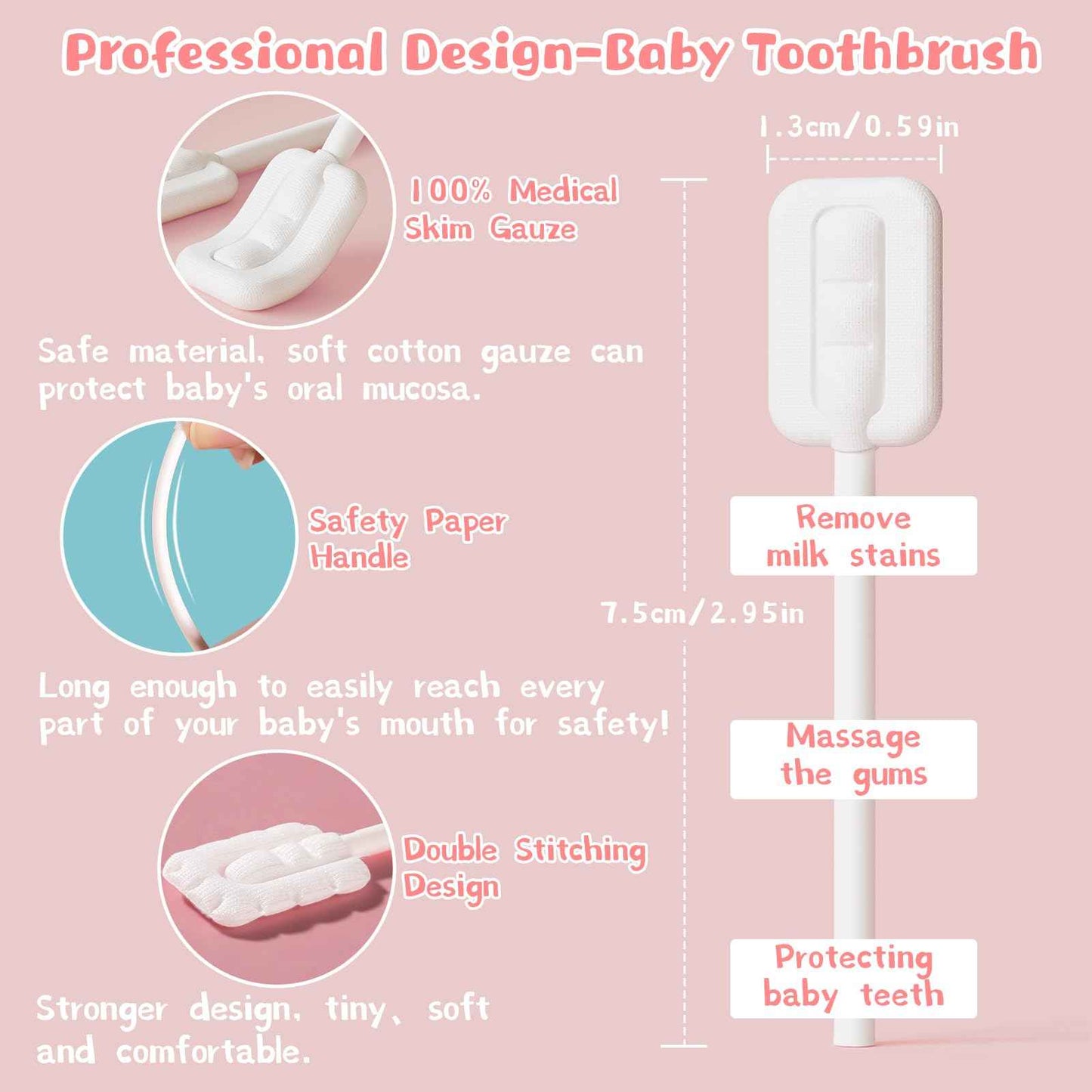 Lonlown Baby Tongue Cleaner Baby Oral Cleaner Newborn Tongue Cleaner No Glue Soft Oral Cleaning Stick Dental Care for 0-36 Month + Finger Toothbrush