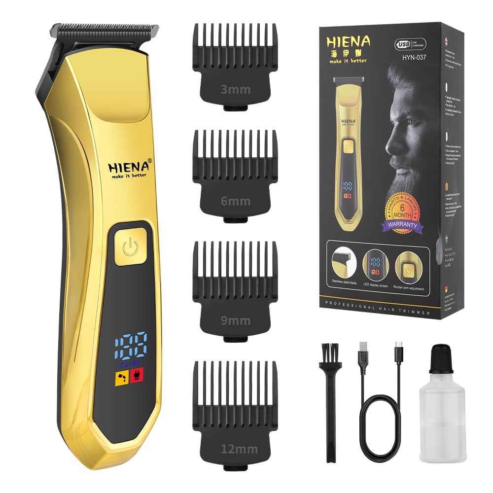 HIENA PRO Cordless Beard Trimmer for Men, Professional Electric T-Blade Beard Trimmer, USB Rechargeable Hair Cutting Clippers, Facial Grooming Tools with LCD Digital Display, Gifts for Men