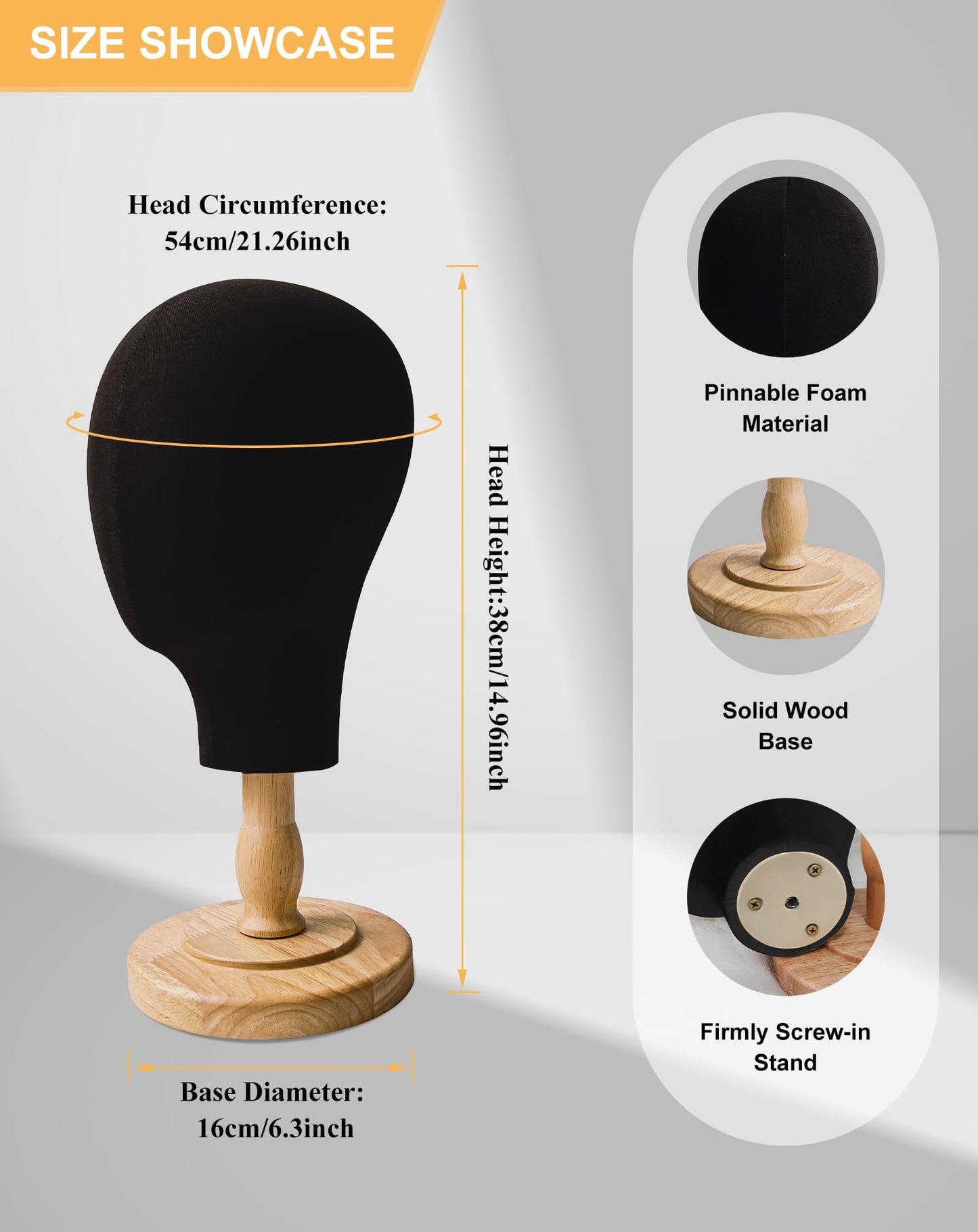 CHADWICK Black Mannequin Head for Wigs, Hats, 21 Inches Fursuit Head, Hat Stand Holder with Detachable Wood Stand, Professional Canvas Block for Shops, Home Decor, Hair Salon Display