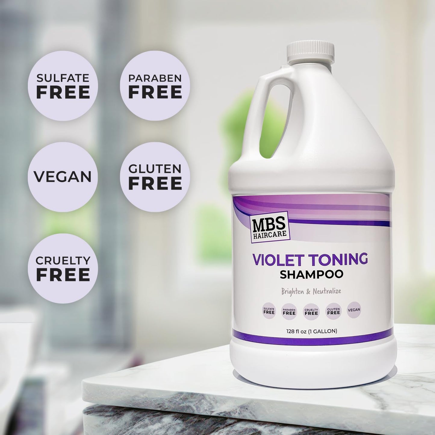MBS Haircare Salon Grade Violet Toning Shampoo – Professional Purple Shampoo for Blonde, Silver & Gray Hair – 1 Gallon