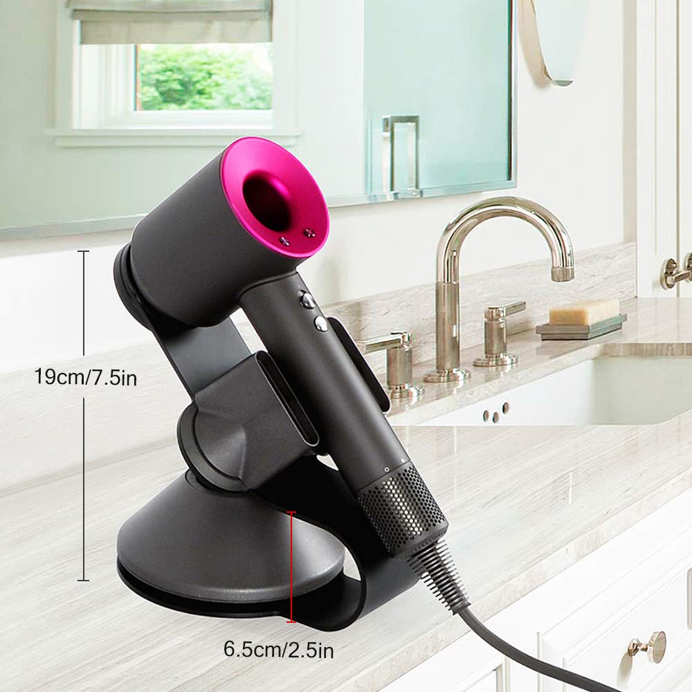 ANQIA Hairdryer Stand Holder for Dyson,Magnetic Carbon Steel Bracket Power Plug Holder,Bathroom Organizer for Dyson Supersonic Hairdryer, Diffuser and Two Nozzles (Black)
