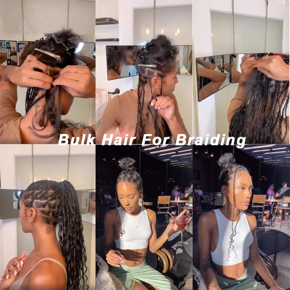 Water Wave Bulk Human Hair For Braiding Hair Double Drawm Extensions No Weft 1 Bundle 100g Micro Braiding Human Hair for Boho Braids 100% Human Hair (Natural Color, 16 Inch,100g)