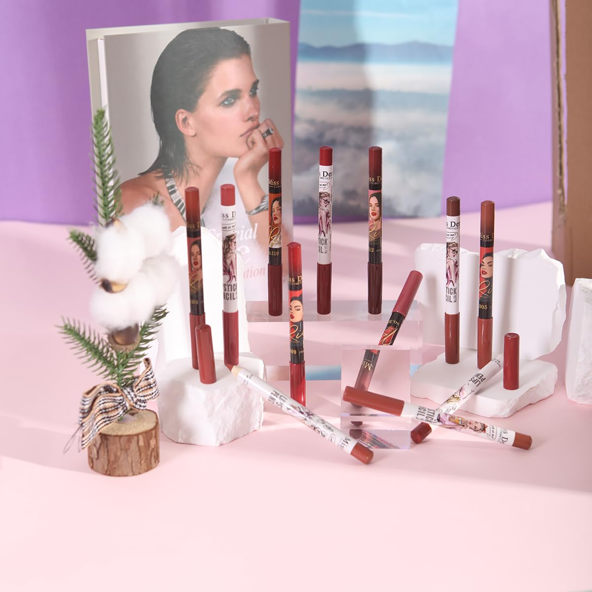 Katiluxiya 12PCS Lip Liner Pencils Set Pack for Shaping & Sculpting Lips, Modifieddark Lip Color Lipsticks,Long-Lasting Waterproof Lipsticks. (03, Color)
