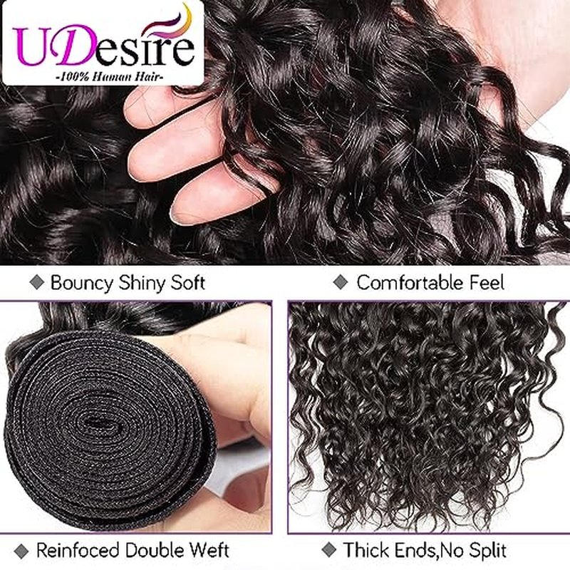 Human Hair Bundles Water Wave(20 22 24 Inch)100% Unprocessed Virgin Human Hair 3 Bundles Brazilian Hair Weft Wet and Wavy Hair for Black Women Natural Black