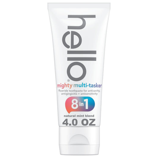 Hello Mighty Multitasker Fluoride Toothpaste, 8-in-1 Toothpaste with Minty Flavor, Anticavity, Antigingivitis, Antisensitivity, Strengthens Enamel and Whitens, 4.0 Oz Tube