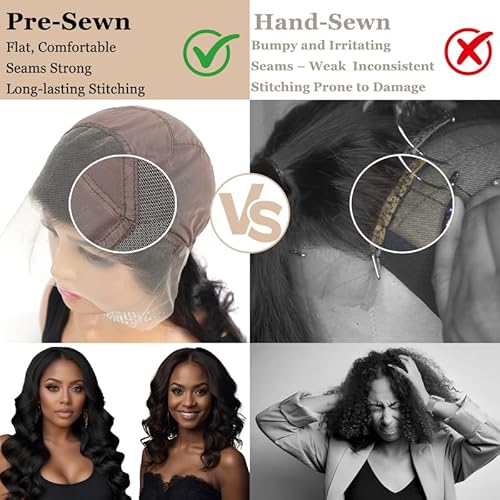 Pre-sewn 9x6 HD Lace Closure with Glueless Cap ? Body Wave Human Hair Closure with Baby Hair, Bleach & Dye Friendly, Beginner Friendly 16 Inch Natural Black