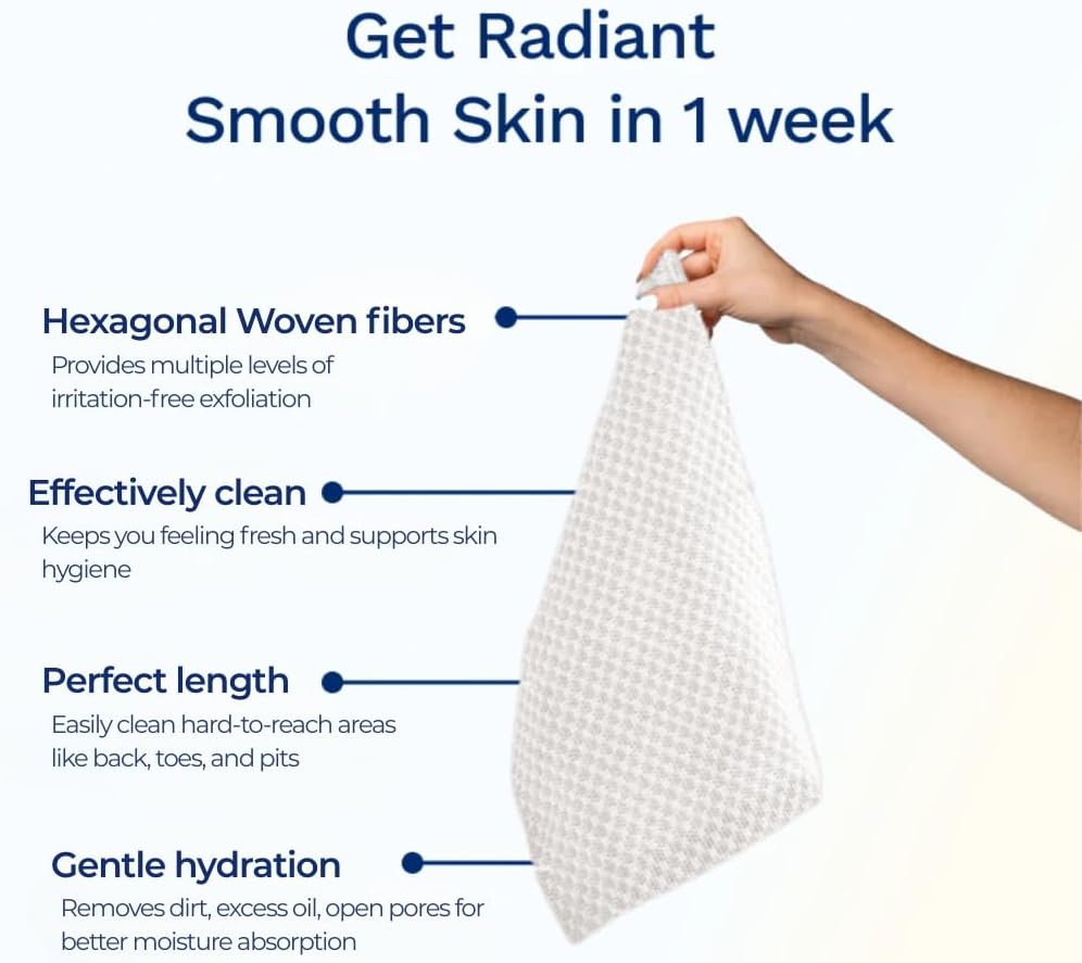 Sima Exfoliating Body Towel Bundle - White & Japanese Face Towel with Hexagon Fibers | Dual-Sided Scrubber