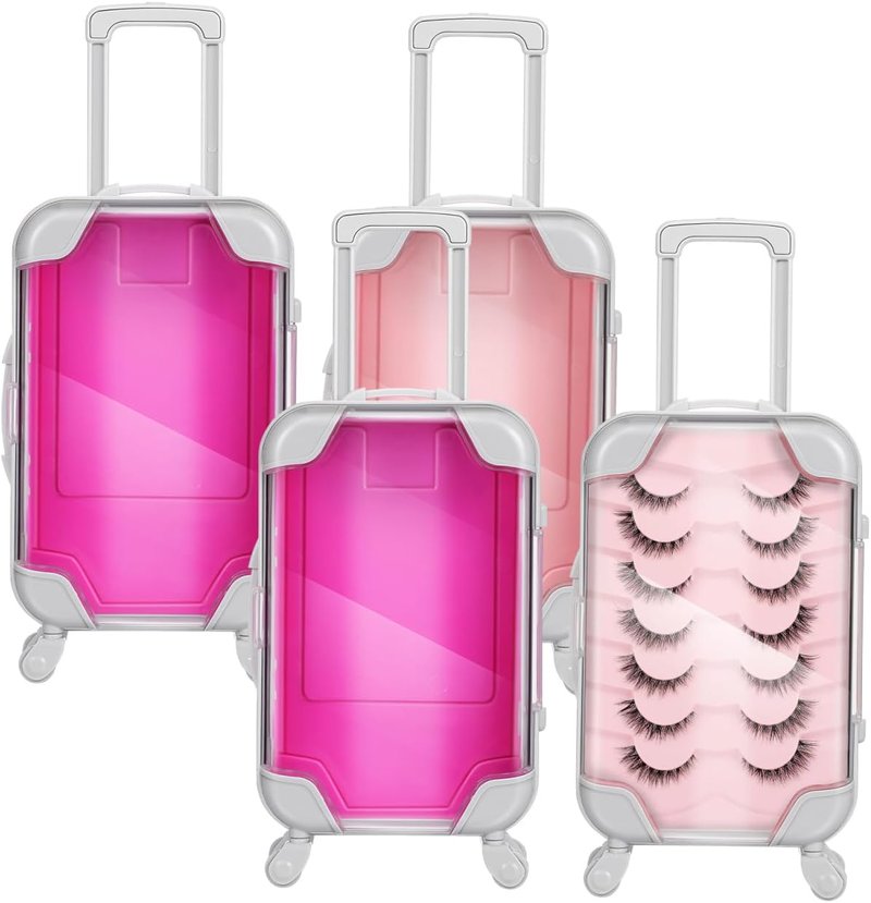 VILLCASE Mini Suitcase Eyelash Storage Boxes - Portable Travel Makeup Case | 4 Pack, Rolling Wheels, 6.49x3.34x1.96 In