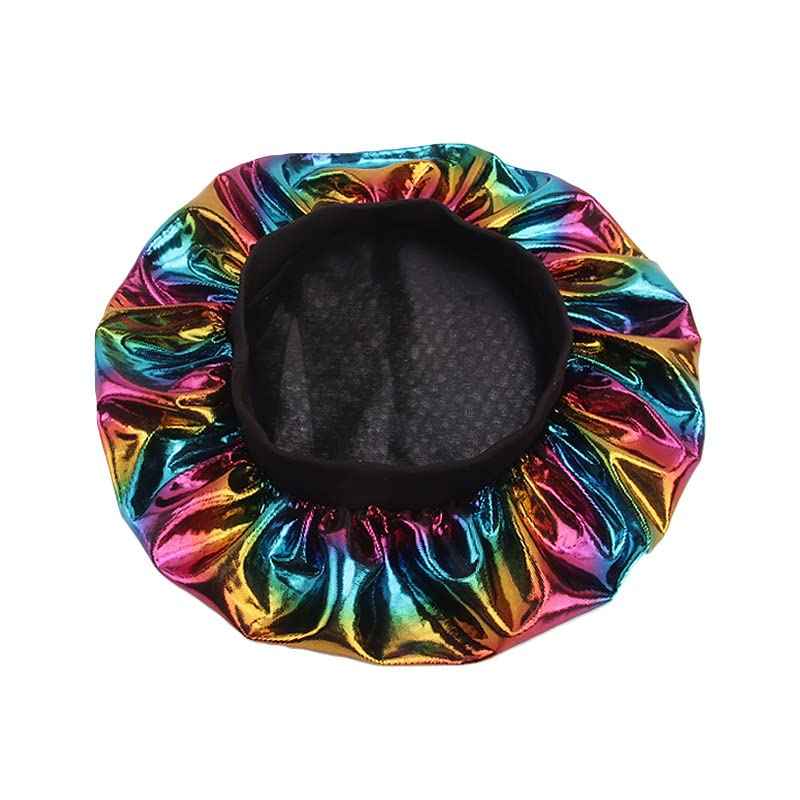 Satin Sleep Cap Satin Bonnet Night Head Cover Sleeping Soft Hair Turbans for Women and Girls (D-Holographic 6PK)
