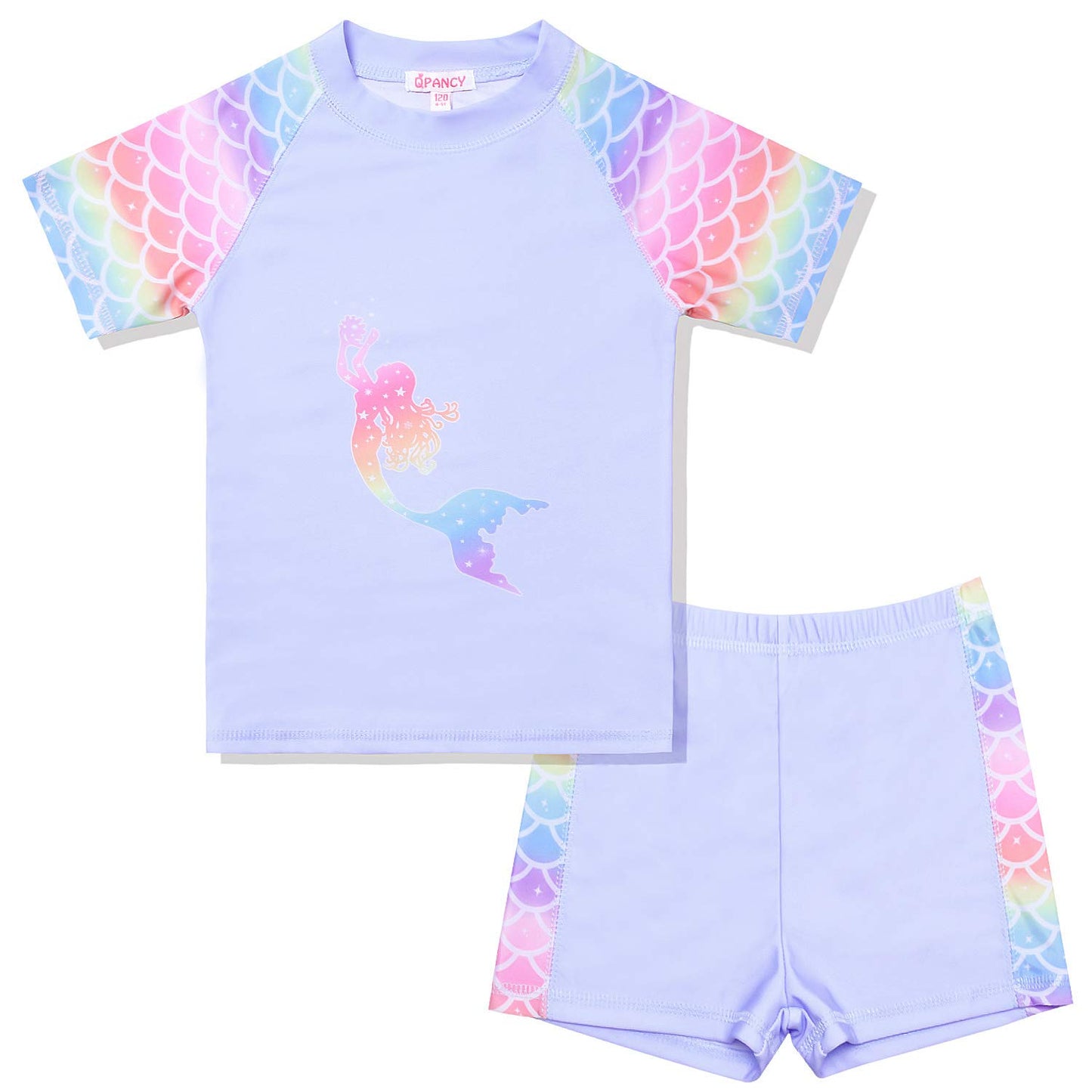 Girls Rash Guard Swimwear Mermaid Swimsuits 2-Piece Short Sleeve Swimwear