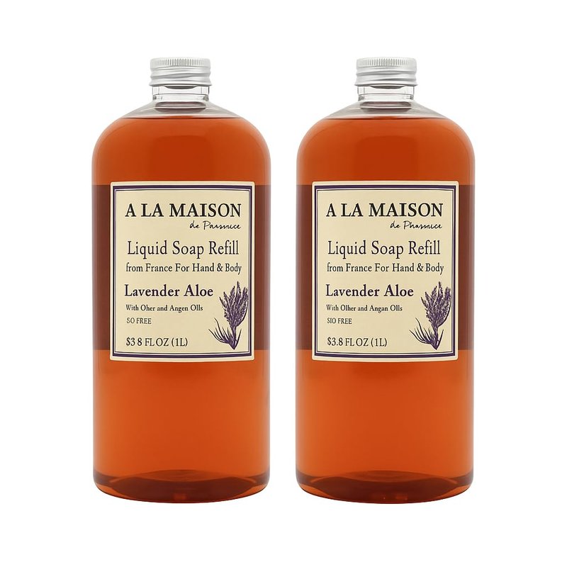 A LA MAISON Lavender Aloe Natural Hand Wash Made with Essential Oils - Biodegradable, Plant-Based, Vegan, Cruelty-Free 33.8 Fl Oz Refill Bottles, 2 Pack