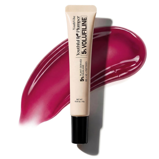 YouthVibe 5% Volufiline Lip Serum & Gloss, Hydrating Lip Care with Shea Butter, Collagen, Peptide & PDRN - Fuller-Looking Lips Over Time, No Burning or Tingling, Non-Sticky Essence - Berry Blush