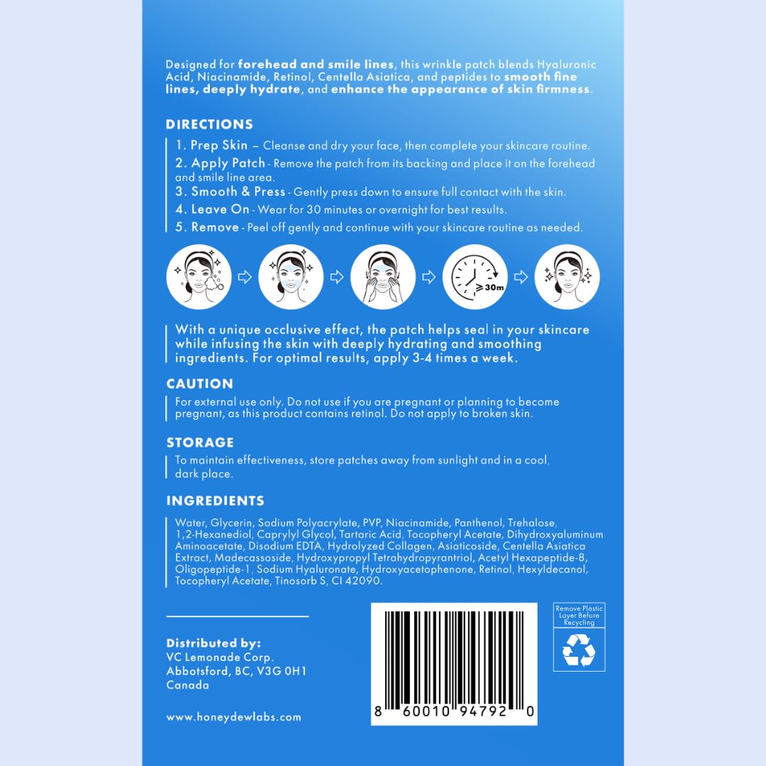 Wrinkle Patches for Forehead & Smile Lines - 36 PCS Hyaluronic Acid, Collagen, Peptides | Smoothing & Firming Treatment