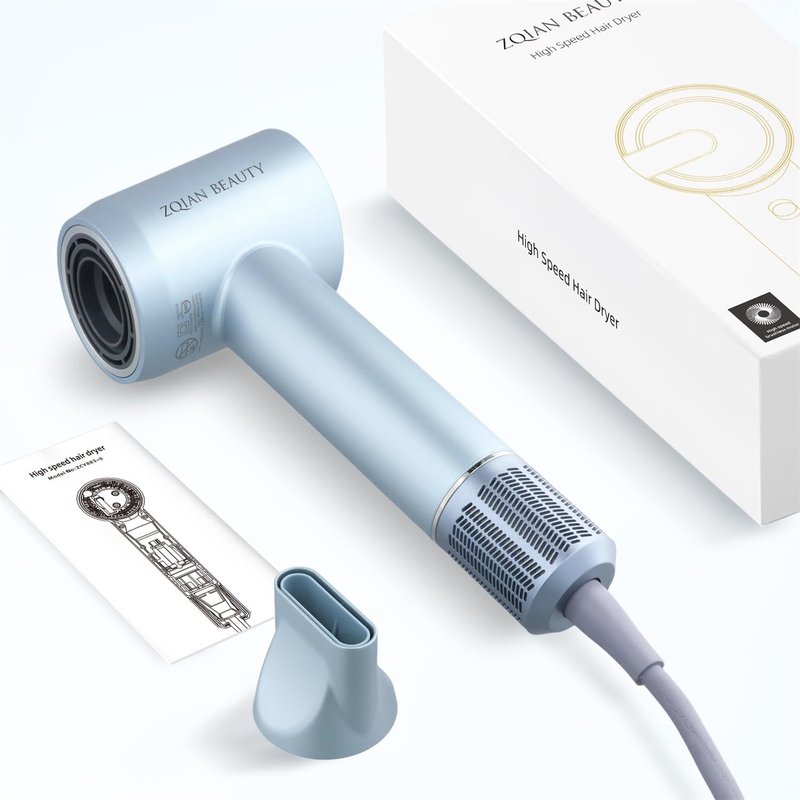 Ionic Hair Dryer - 200 Million Negative Ions for Fast Drying | Low Noise Travel Hairdryer (Silver Blue)