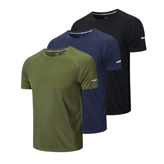 frueo Men's 3 Pack Workout Shirts Quick Dry Moisture Wicking Short Sleeve Mesh Athletic T-Shirts,Black Navy Green,S