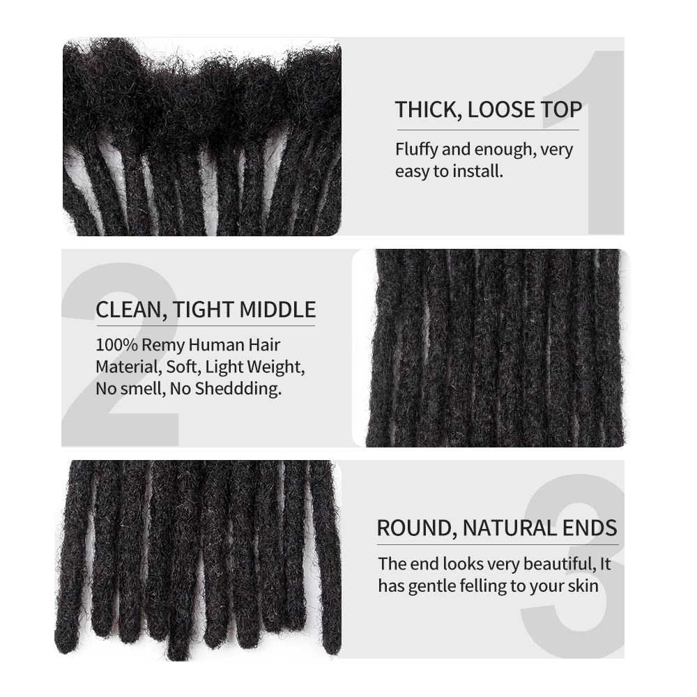 FAMILOCS 12 Inch 10 Strands 100％ Real Dreadlock Extensions Human Hair for Women/Men 0.4cm Width Handmade Loc Extensions Human Hair with Needle and Comb, Can Be Dyed, Curled and Bleached