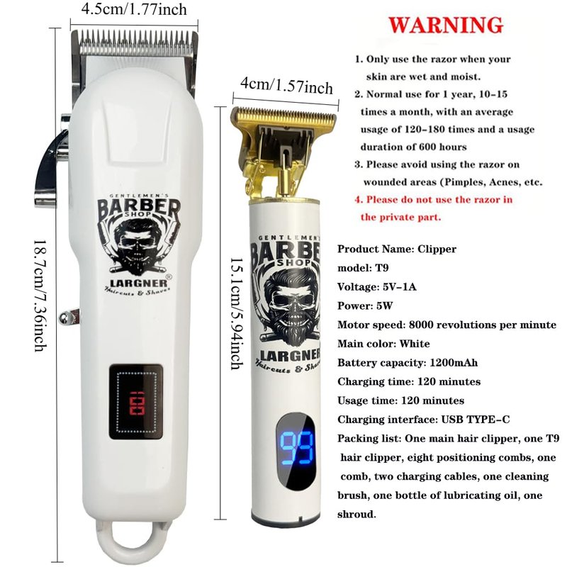LARGNER Hair Clippers for Men Professional, Beard Trimmer Kits & Sets, Electric Shavers, Hair Clippers & Trimmer Ceramic T-Blade, for Barber, for Gifts