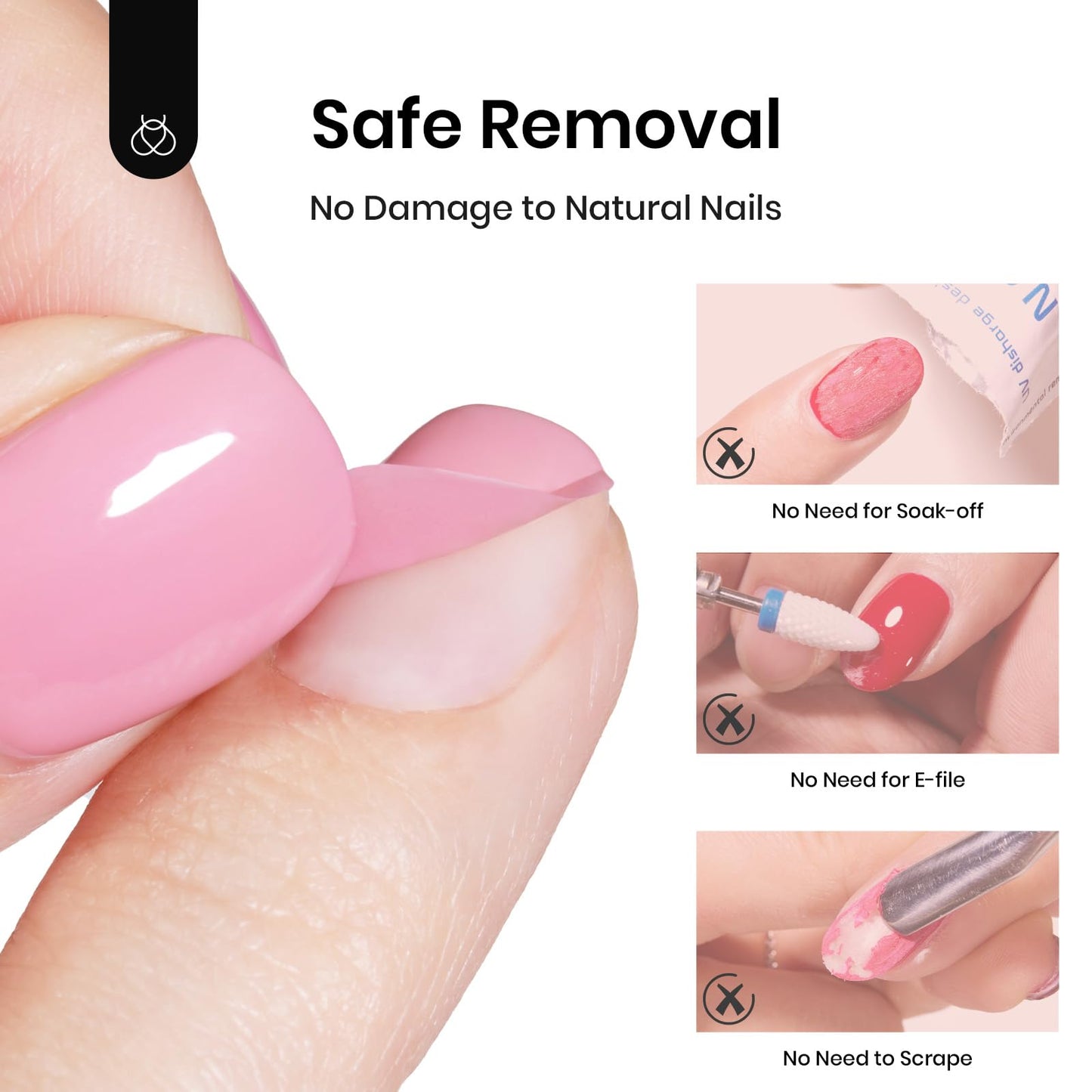 Beetles 2Pcs 15ml Peel Off Base Coat and Top Coat Set, Easy Removal Gel Nail Polish, UV LED Lamp Cured Base, Without Damage for Beginners Weak Thin Nails