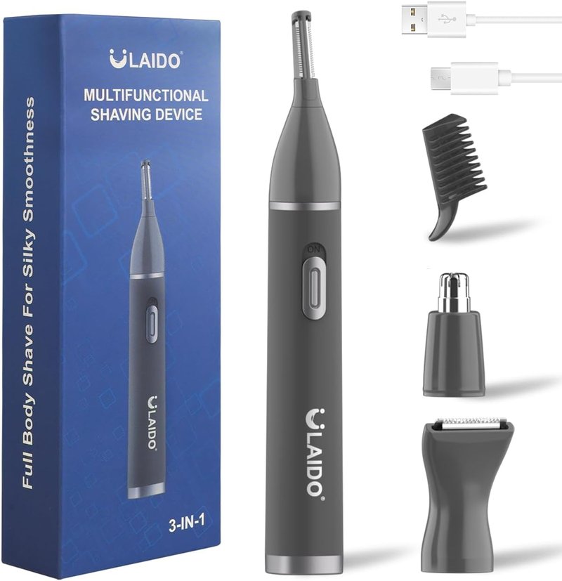 Nose Hair Trimmer for Men - Painless 3-in-1 Grooming Kit with Rechargeable Waterproof Heads | Easy Ear, Eyebrow & Body Hair Removal