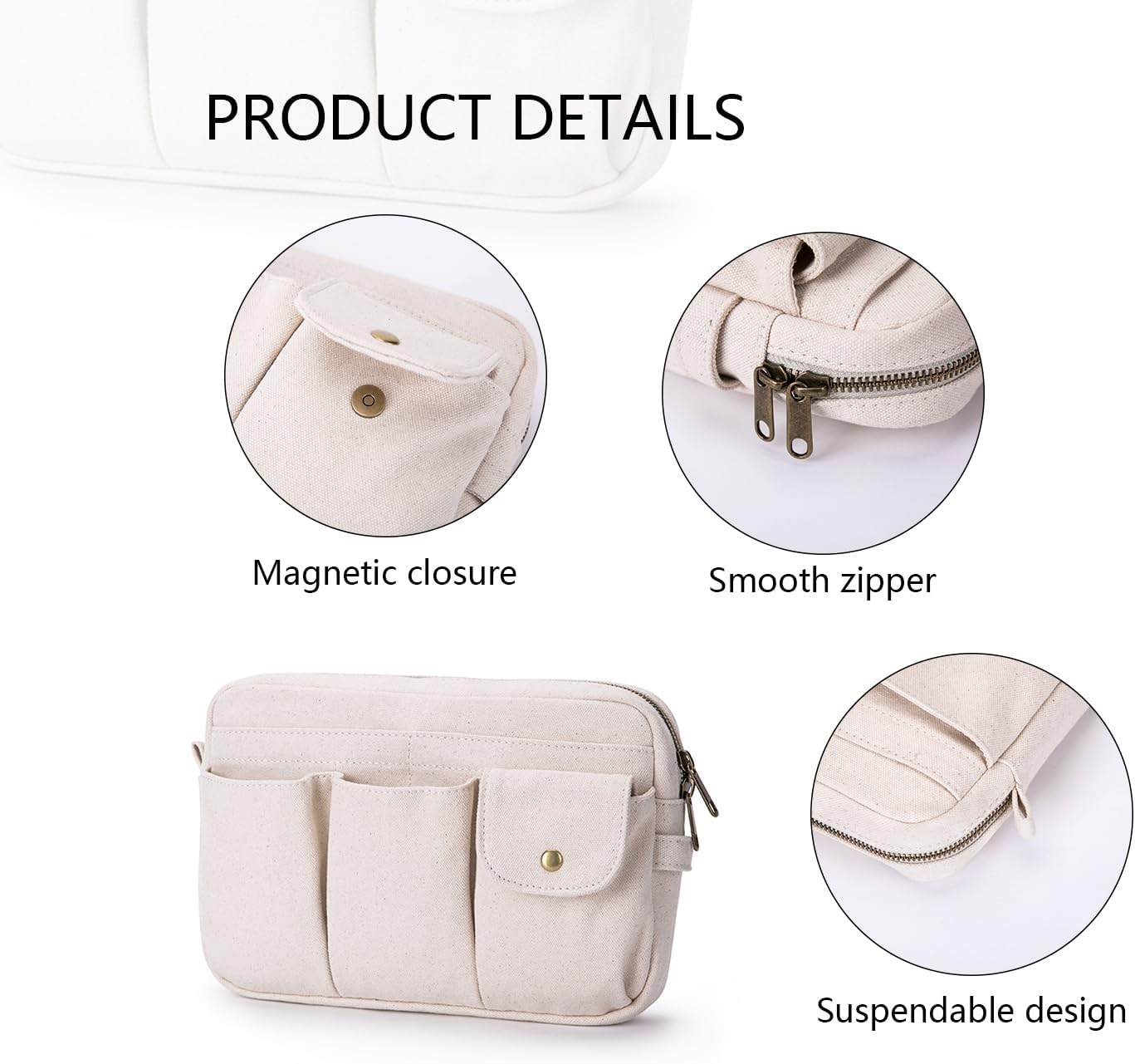 Cosmetic Storage Bag - Cute Travel Makeup Organizer | Pure Cotton Canvas, Zip-Up Design, Hanging Option