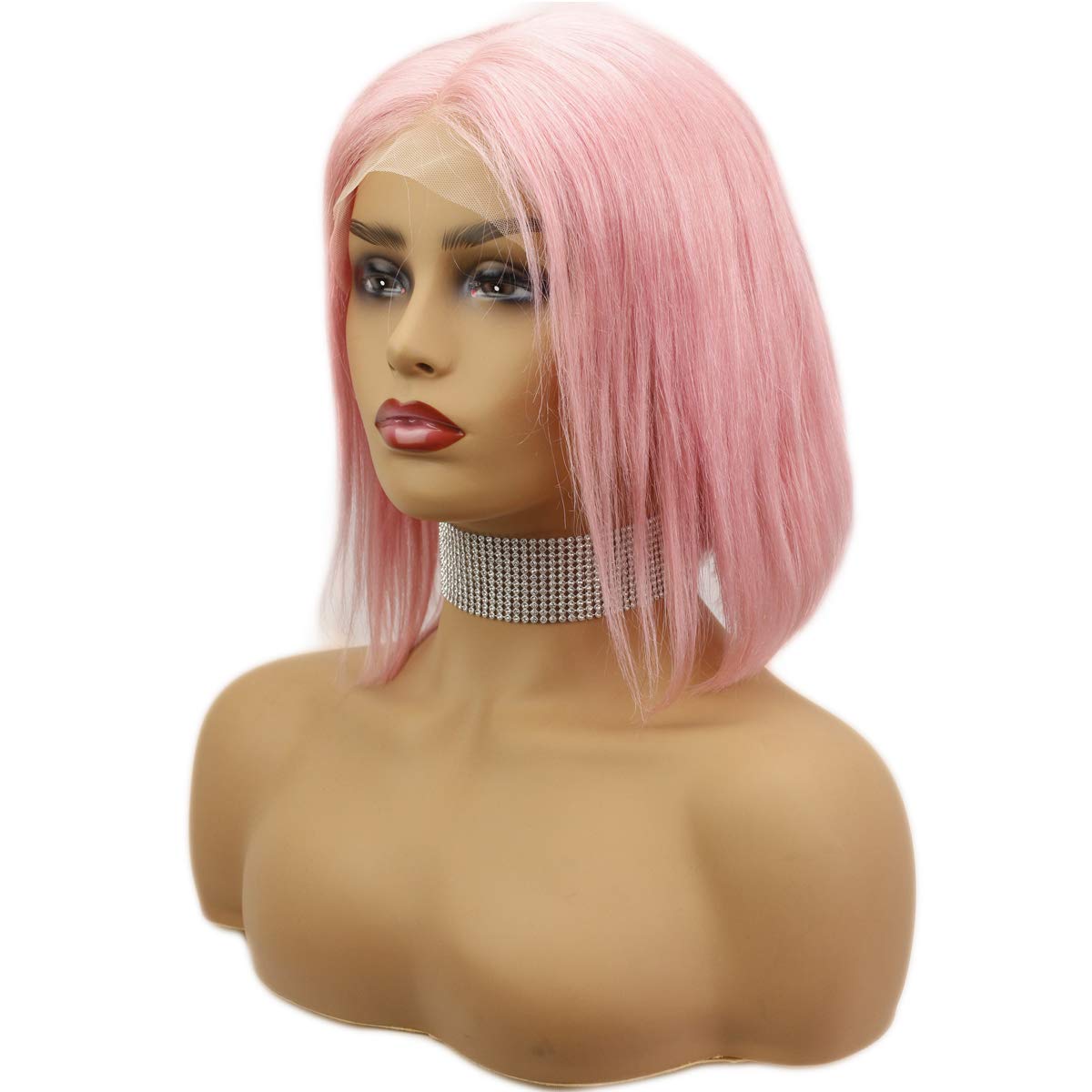 Dreambeauty Short Bob 13x4 inch Lace Front Human Hair Bob Wigs 150% Density Straight Hair Pre Plucked with Baby Hair Free Part for Women (10 inch, #Pink)