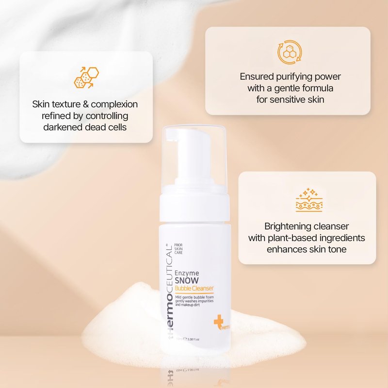 tHermoCEUTICAL Enzyme Snow Bubble Cleanser - Plant-Based Mousse Facial Wash, Papaya Enzyme, Refine Skin Texture, Micro Rich Bubbles, Gentle Cleansing, 3.38 fl.oz