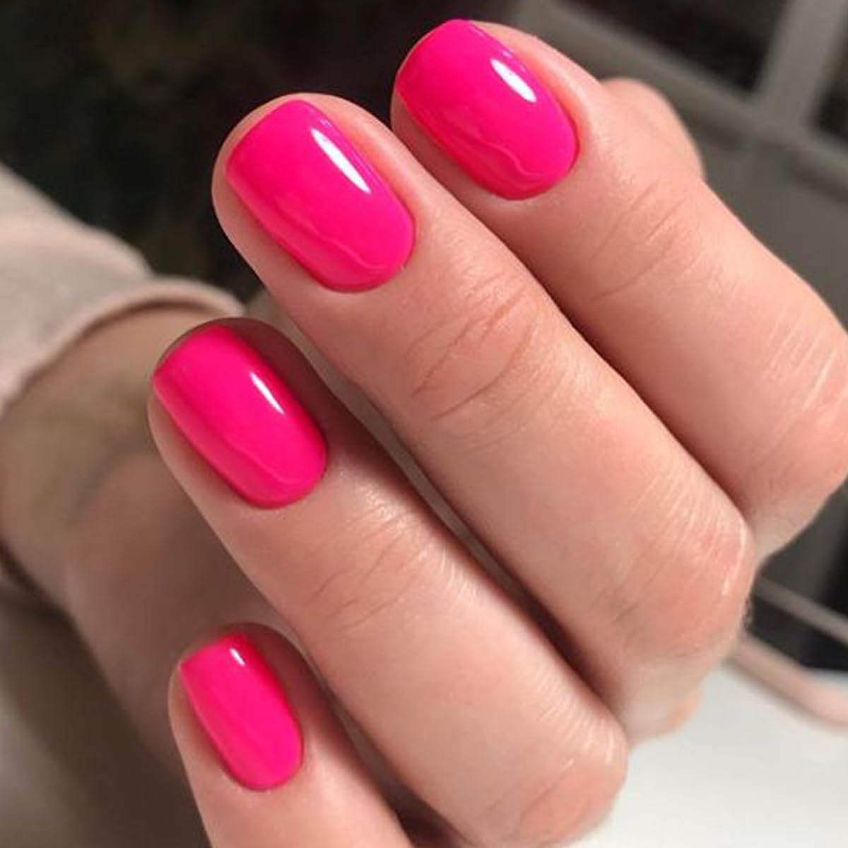 GLAMERMAID Hot Pink Short Press on Nails, Bright Extra Short Squoval Glue on Nails for Women, Spring Summer Square Jelly Soft Gel Fake Nails, Round Reusable Acrylic False Nails Manicure Kit for Women