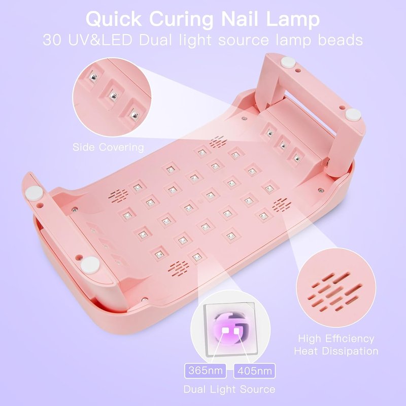 UV Nail Lamp - Professional LED Nail Light for Gel Polish | Foldable Design with Arm Rest & UV Gloves - Pink