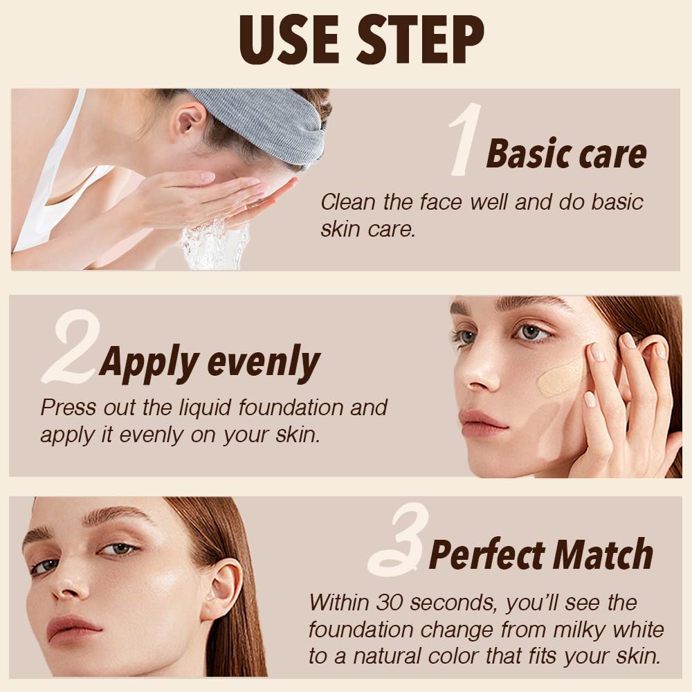 Foundation 4 in 1 - Color Changing Foundation, Medium Spectrum with SPF 50, Hypoallergenic Hydrating Liquid Concealer, Long-lasting & Waterproof Natural Finish - 1.06 fl oz - 2 Pack
