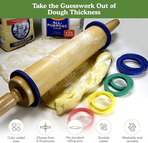 Regency Wraps Evendough Bands, Rolling Pin Rings for Rolling Dough to Precise Thickness for Pizza, Pies, Pastries, Pasta, Set of 4 sizes, Pack of 1