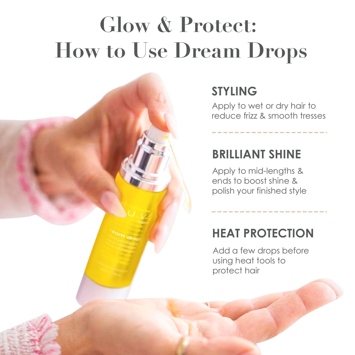 Nuuvo Dream Drops Hair Oil - 1.7oz, Lightweight Hydrating Treatment with Castor, Jojoba, Avocado & Argan Oil - Heat Protectant Detangling Serum for Dry, Damaged or Frizzy Hair for Shine & Strength