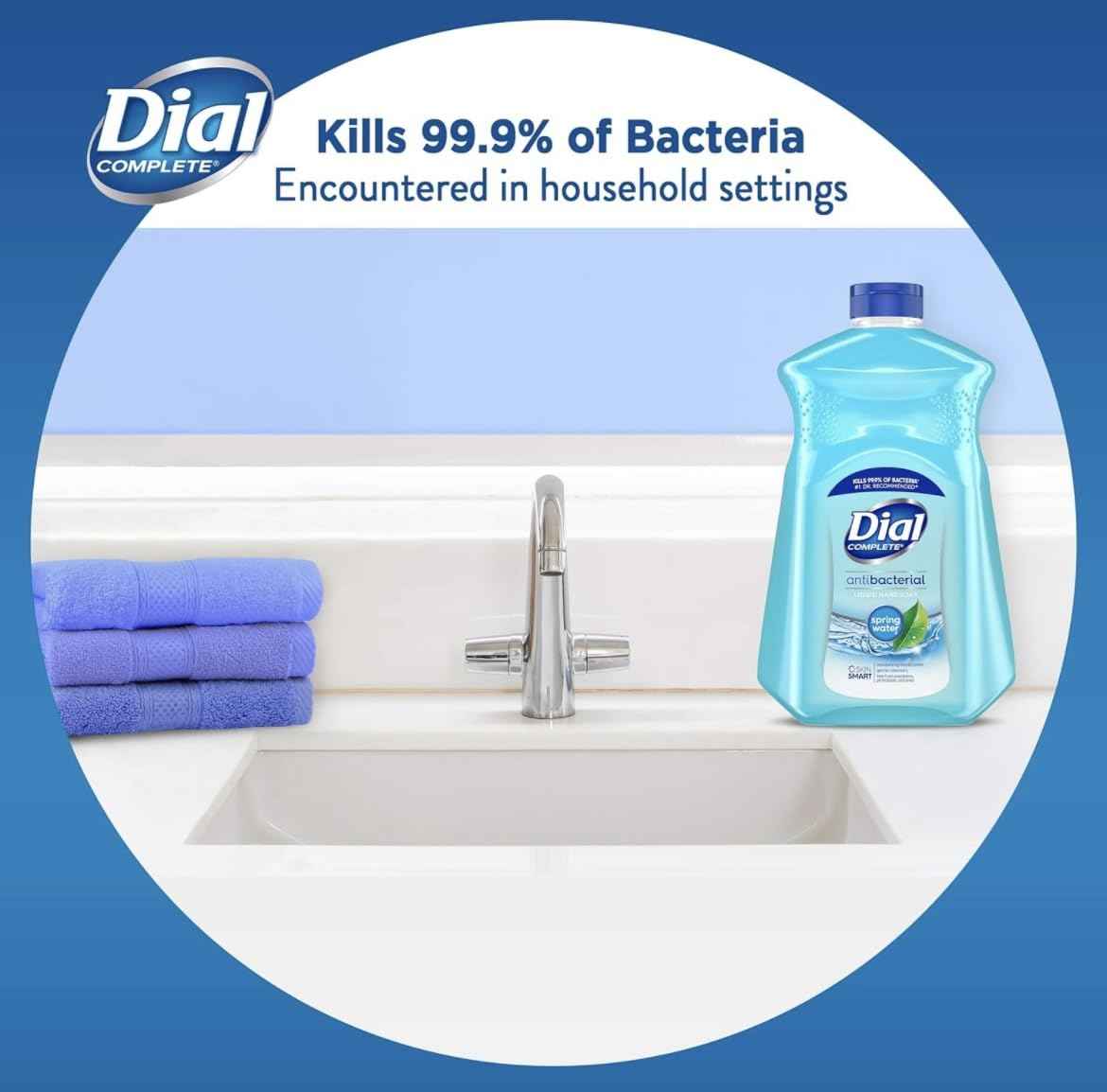 Dial Antibacterial Defense Liquid Hand Soap + Aloe, Spring Water Scent, 52 Fl Oz Hand Soap Refill (Pack of 3), Dermatologist-Tested, Gentle Formula