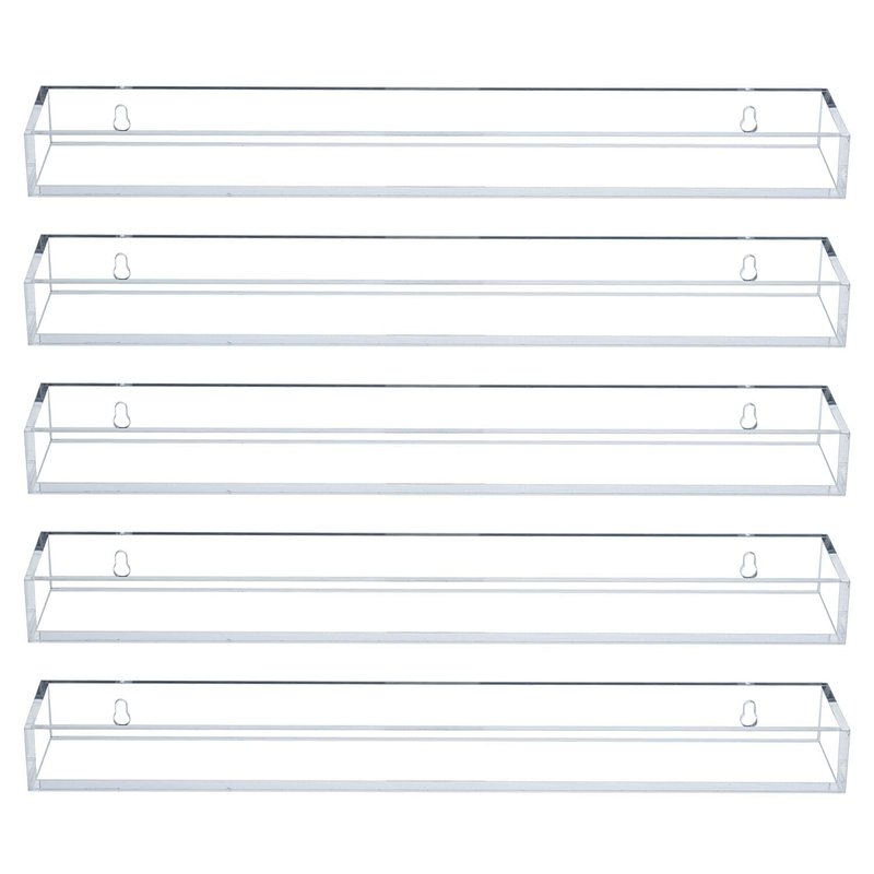 MyGift 16 Inch Wall Mounted Premium Clear Acrylic Nail Polish and Essential Oil Display Shelves, Kitchen Hanging Racks for Seasoning Shakers or Spice Jars, Set of 5