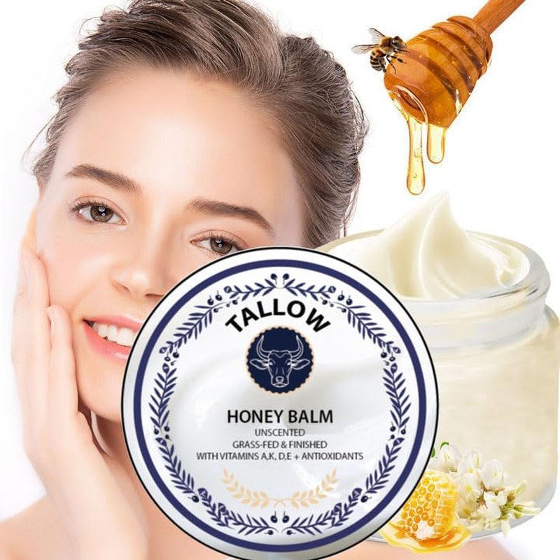 Grass Fed Honey & Tallow Balm - Natural Whipped Moisturizer for Face & Body | Unscented 2 oz