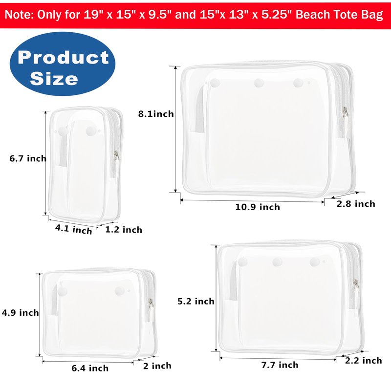 choshion Clear Insert Bag Accessories for Beach Tote Bag, Clear Travel Storage Inner Pouch for Cosmetic, Toiletry & Makeup Brush Organizer Divider