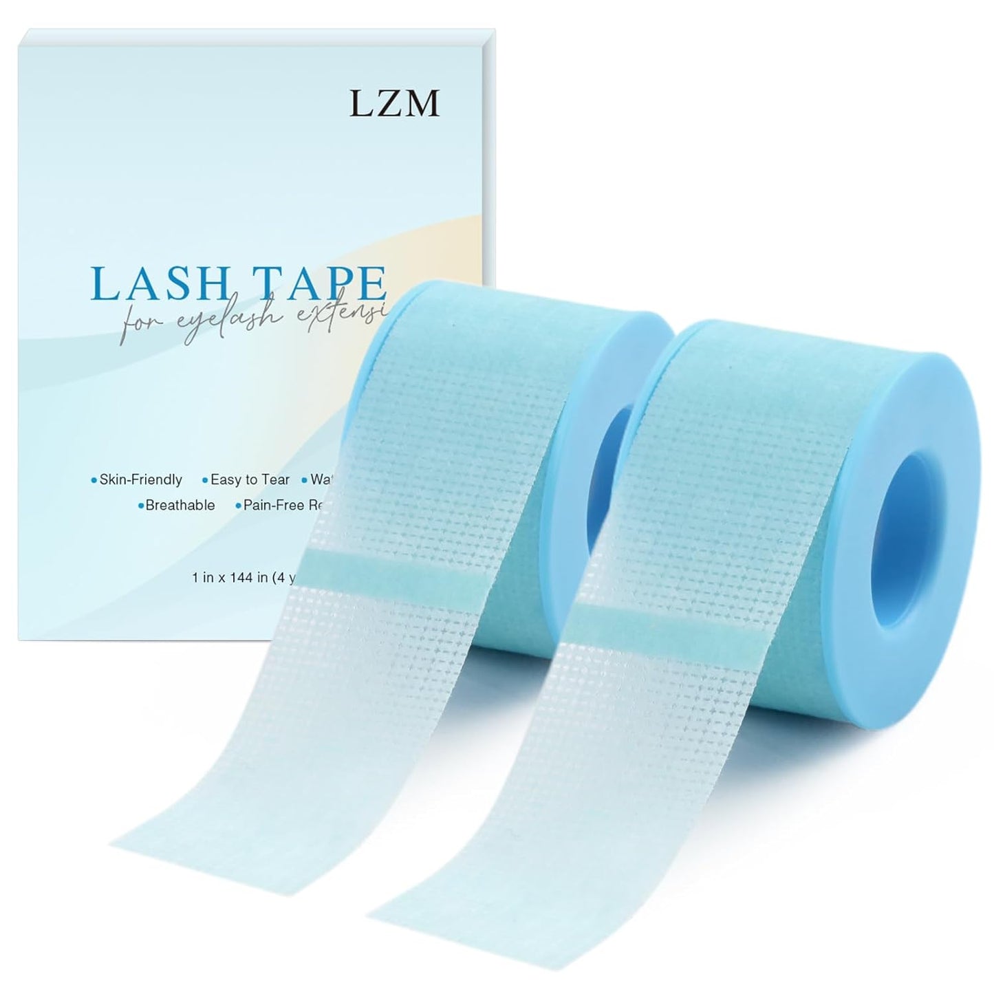 LZM Lash Tape for Eyelash Extensions - Silicone Gel, Latex-Free, Sensitive Skin | 1in x 4yd, 2 Rolls Blue