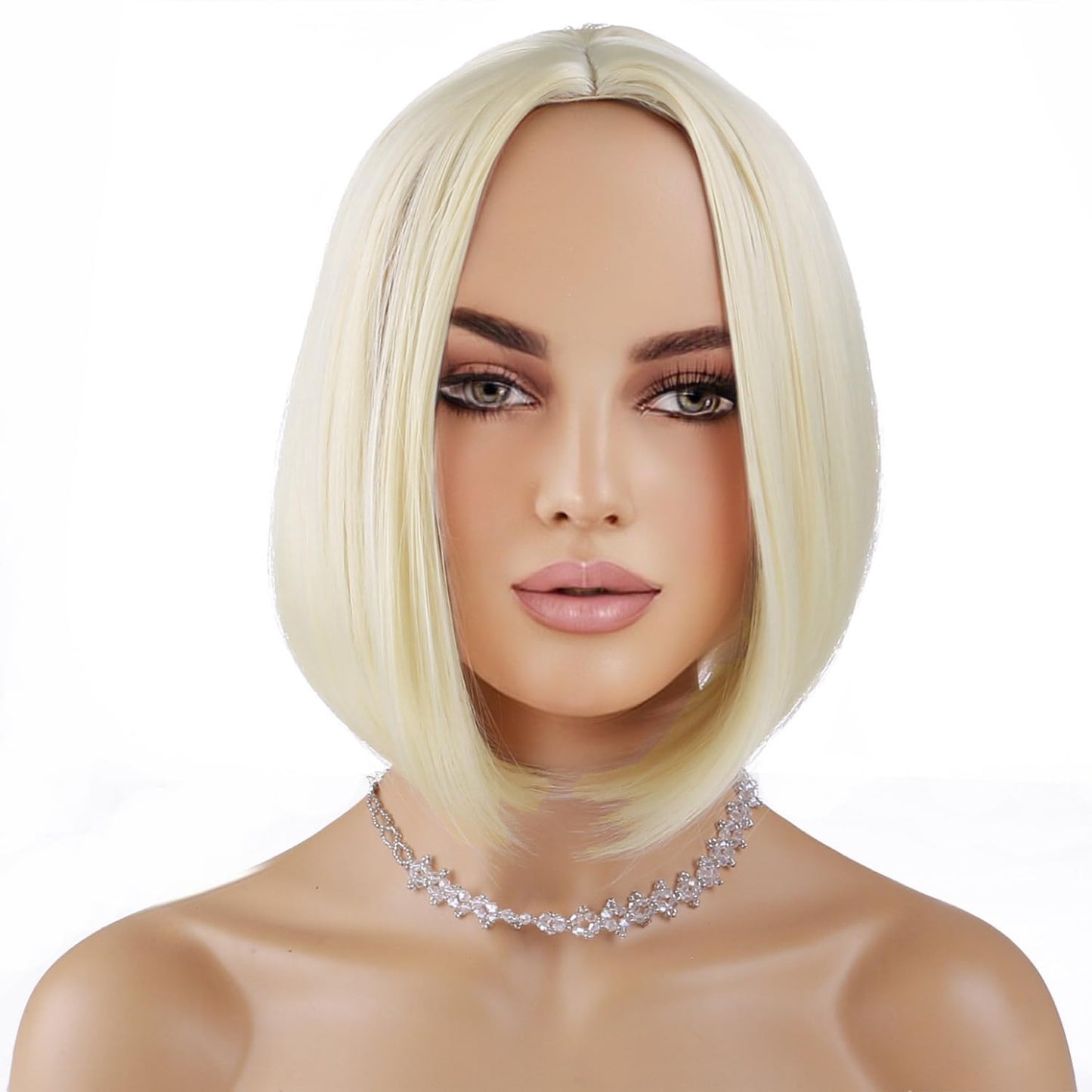 PATTNIUM Short Blonde Bob Wig Light Blonde Wig for Women Straight Blonde Bob Wig Heat Resistant Synthetic Natural Looking Wig with Wig Cap