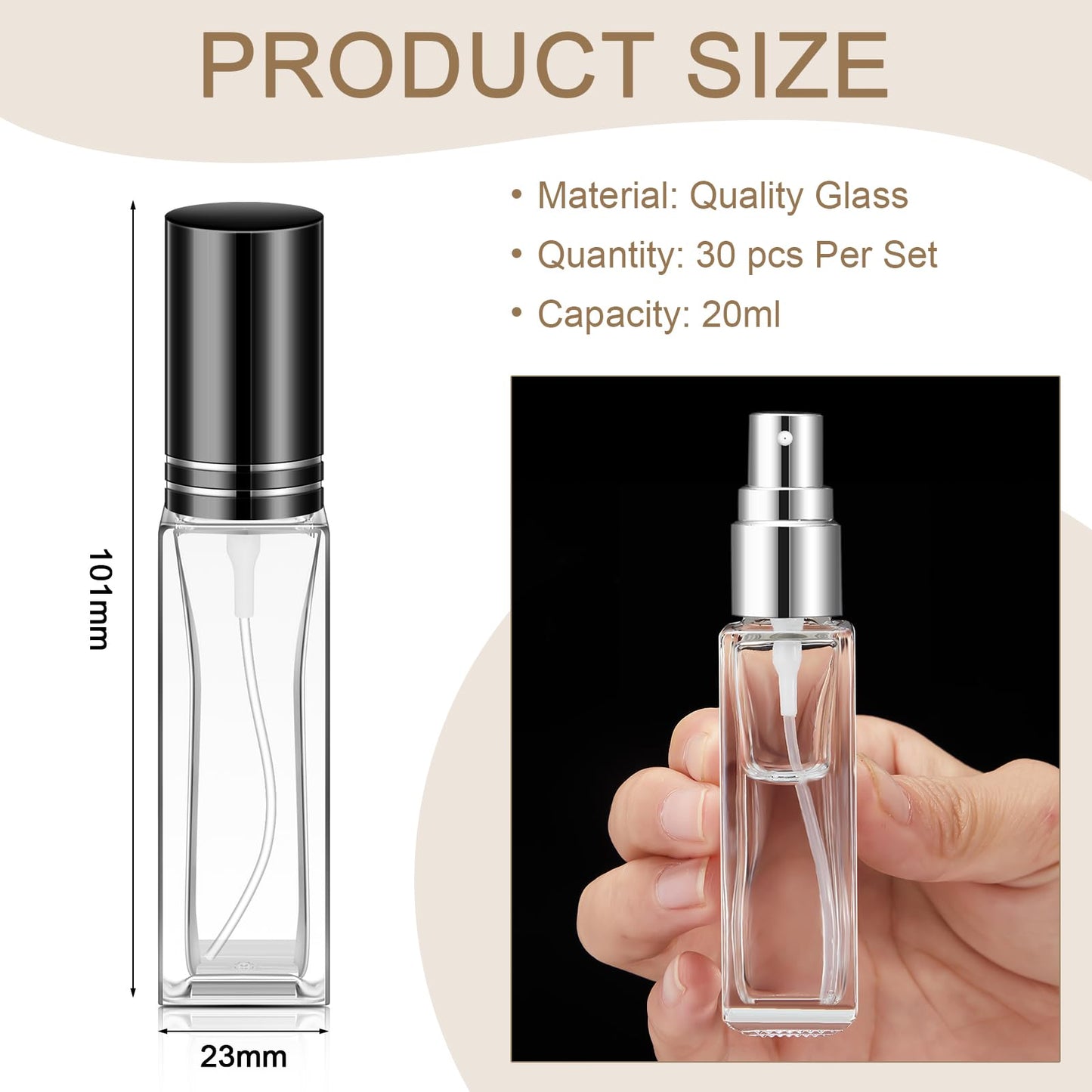 Domensi 30 Pcs 10/15/20/30 ml Perfume Travel Refillable Glass Bottles Spray Bottle Perfume Atomizer for Cologne Dispenser Leak-proof Fragrance Bottles Atomizer Pump Kit (20 ml,Gold,Silver,Black)