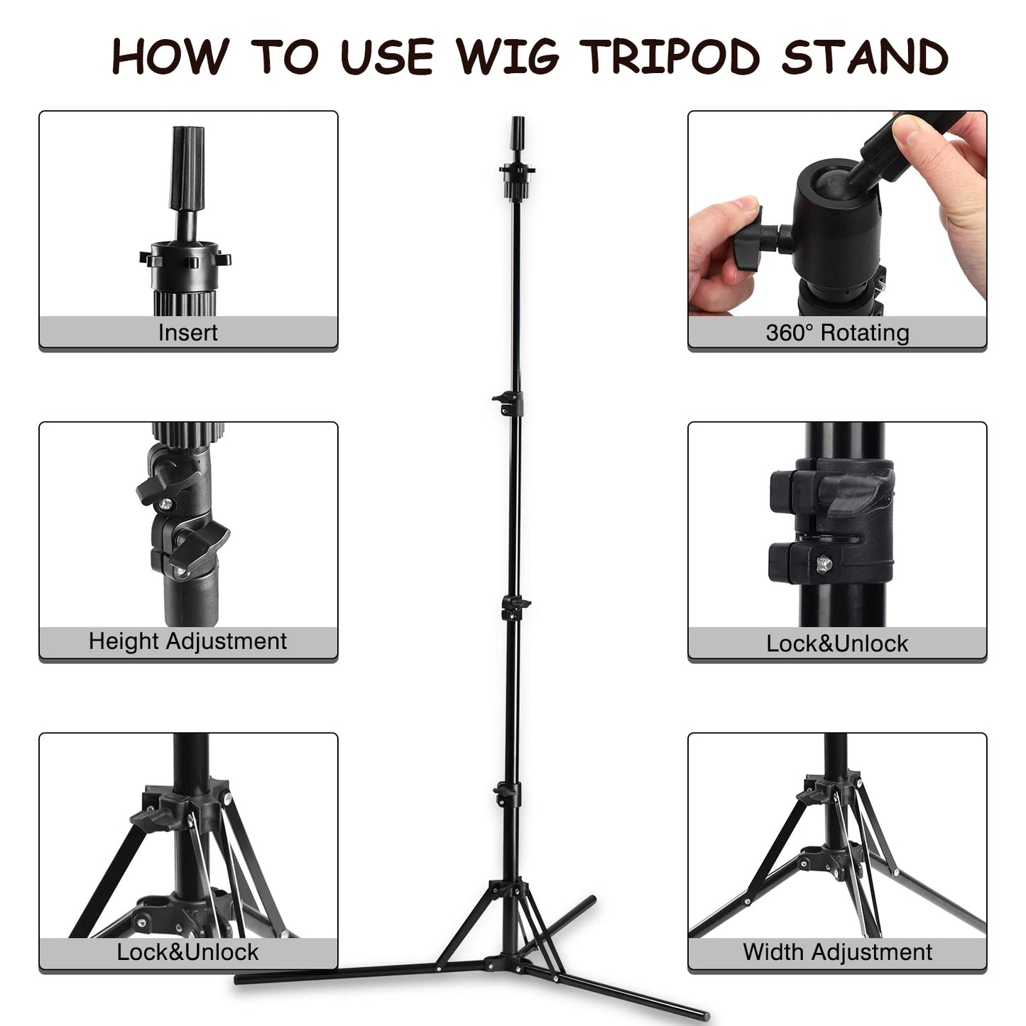 23In Wig Stand Wig Head with Tripod, Wig Head Stand Mannequin Head(White)
