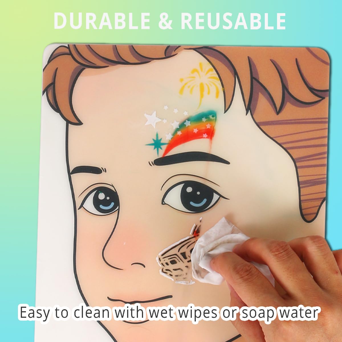 torbers Depvision Reusable Face Paint Practice Board,2 Colorful Face Paint Board,One Black Face Painting Exercise Board,Makeup Template A4 size (Boy)