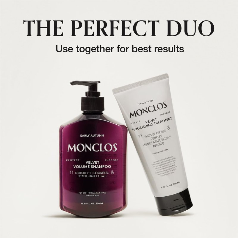 MONCLOS MONCLOS Velvet Shampoo (16.9 fl oz) - Volume Shampoo for Fine and Thinning Hair. Sulfate-Free, Peptide-Infused Formula for Soft, Shiny Hair, and Root Volumizing