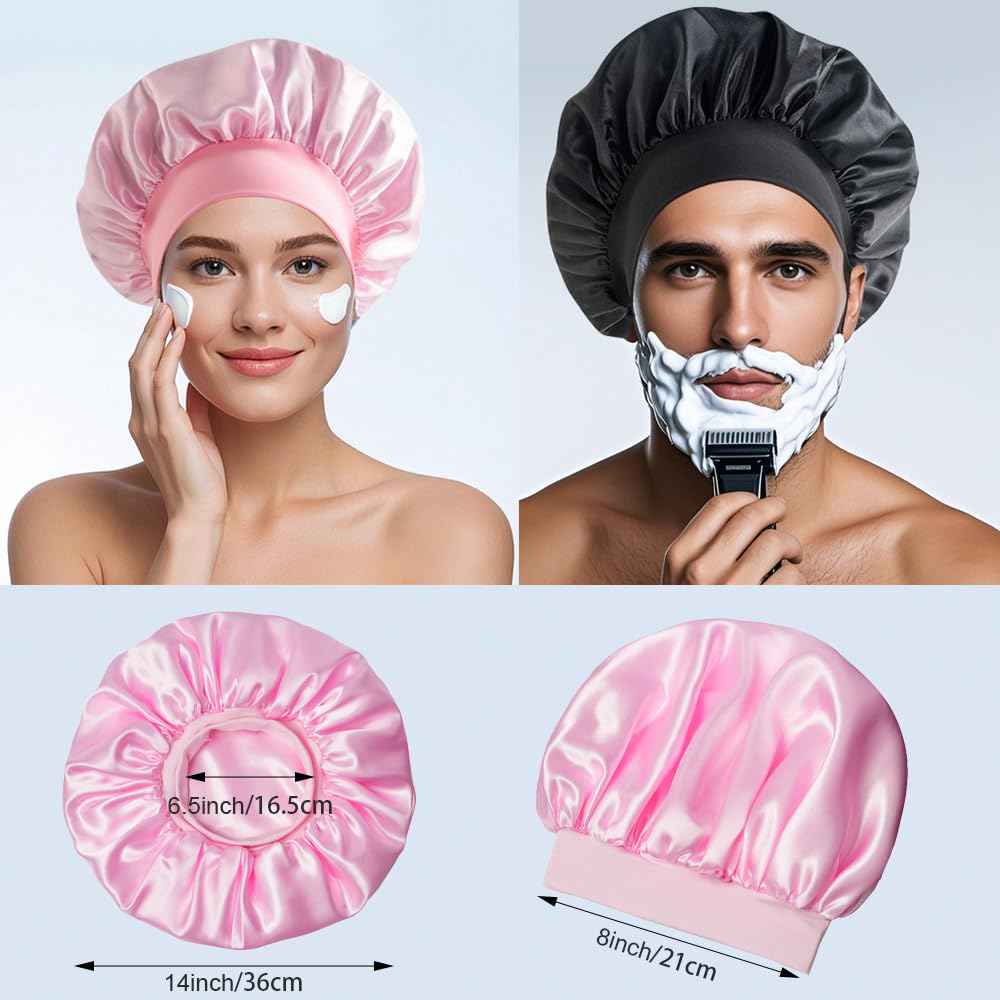 WOMEI Silk Bonnet for Sleeping Women Men - Larger Double Layer Satin Bonnet - Hair Bonnet for Sleeping - Shower Cap for Curly Hair (Pink)