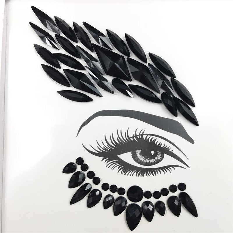 black face jewels tattoo eye sticker festival body sticker black gems holidays halloween decoration temporary tattoo for skin