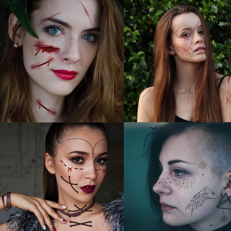 Halloween Temporary Tattoos Day of the Dead Face Tattoos Spider Eye Web Tattoos Sticker 12 Sheets Day of the Dead Makeup Decals for Halloween Party Decorations