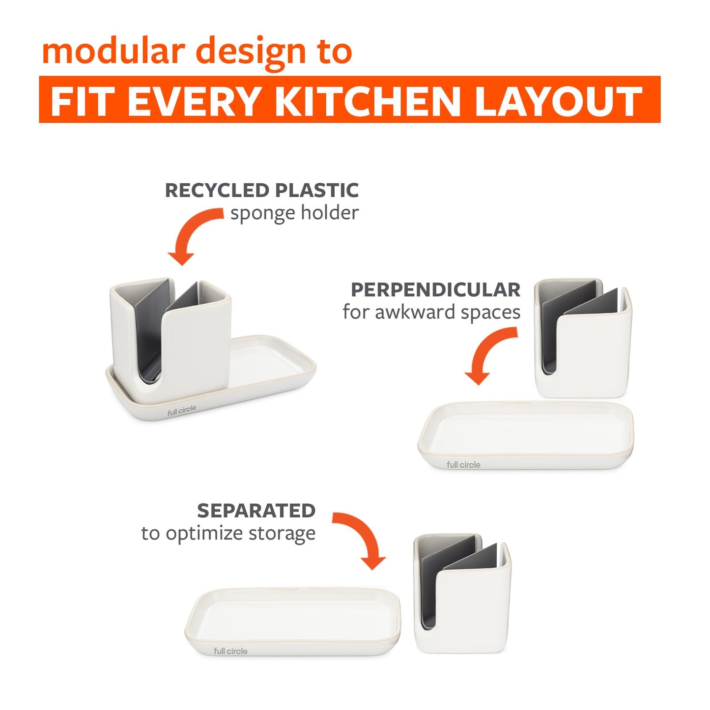 Full Circle Sinkside Ceramic Cleaning Station - Kitchen Sink Caddy & Sponge Holder, Countertop Organizer for Dish Brushes & Scrubbers - Dishwasher Safe, Rustproof, Compact Design, White