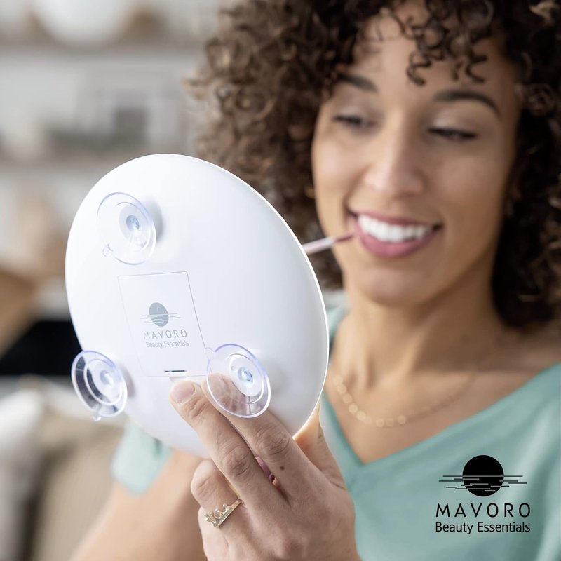 Mavoro 6.8" LED Magnifying Mirror with 3 Strong Suction Cups | 10X Magnification | Portable Lighted Travel Makeup & Cosmetic Mirror with Light (4 AAA Battery Operated |10X)